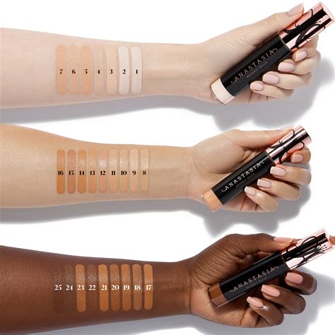 Swatches showcasing anastasia beverly hills magic touch concealer colors
